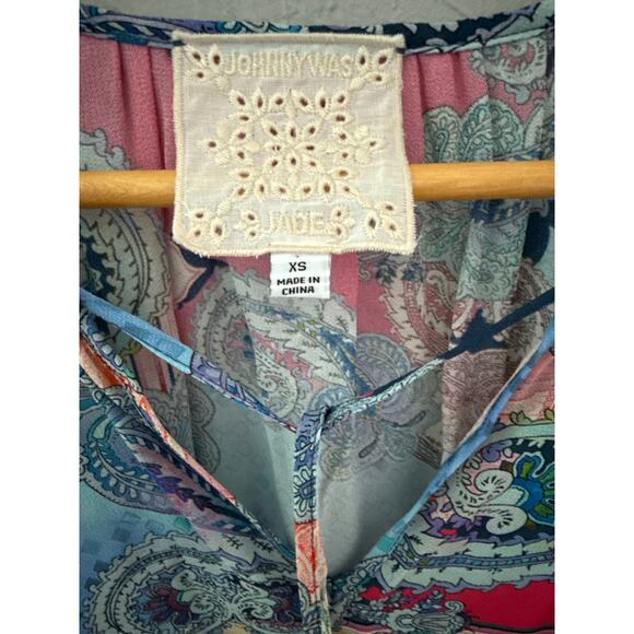 Johnny Was Jade Boho Oversized Daria Multicolored Mixed Print Blouse Size XS - Picture 9 of 11